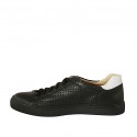 Zapato para hombre con cordones y plantilla extraible en piel y piel trensada negra y blanca - Tallas disponibles:  47