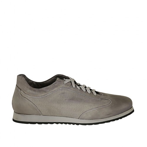 Chaussure à lacets pour hommes avec semelle amovible en cuir et cuir perforé gris - Pointures disponibles:  47