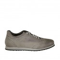 Zapato para hombre con cordones y plantilla extraible en piel y piel perforada gris - Tallas disponibles:  47