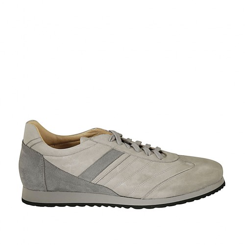Scarpa stringata da uomo con plantare estraibile in pelle e camoscio grigio