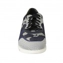 Men's laced casual shoe with removable insole in blue and white leather and blue and grey fabric - Available sizes:  46, 47