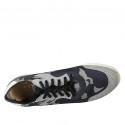 Men's laced casual shoe with removable insole in blue and white leather and blue and grey fabric - Available sizes:  46, 47