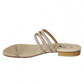 Mules entredoigt avec goujons pour femmes en cuir beige talon 1 - Pointures disponibles:  42 2