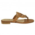Woman's thong mules in cognac brown leather heel 1 - Available sizes:  42