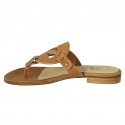 Woman's thong mules in cognac brown leather heel 1 - Available sizes:  42
