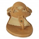 Woman's thong mules in cognac brown leather heel 1 - Available sizes:  42