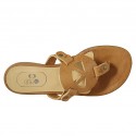 Woman's thong mules in cognac brown leather heel 1 - Available sizes:  42