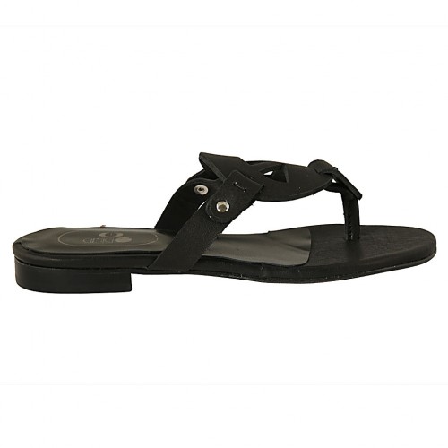 Chanclas de dedo para mujer en piel negra tacon 1 - Tallas disponibles:  42, 43