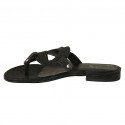 Chanclas de dedo para mujer en piel negra tacon 1 - Tallas disponibles:  42, 43