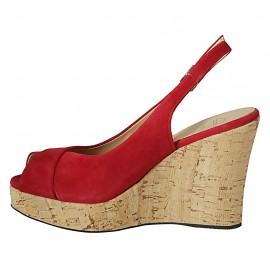 Sandale pour femmes en daim rouge talon compensé 10 - Pointures disponibles:  42 2