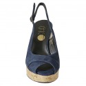 Woman's sandal in blue suede wedge heel 10 - Available sizes:  42