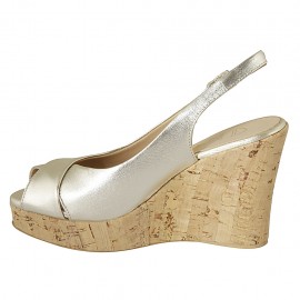 Sandale pour femmes en cuir lamé platine talon compensé 10 - Pointures disponibles:  42 2