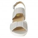 Woman's sandal with elastic bands in silver laminated leather wedge heel 5 - Available sizes:  31