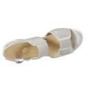 Woman's sandal with elastic bands in silver laminated leather wedge heel 5 - Available sizes:  31