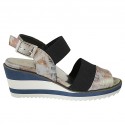 Woman's sandal with elastic bands in multicolored printed suede wedge heel 6 - Available sizes:  42