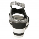 Woman's sandal in black and silver laminated printed leather with elastic band wedge heel 6 - Available sizes:  42