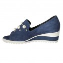 Chaussure ouverte pour femmes avec perles et goujons en daim bleu talon compensé 4 - Pointures disponibles:  34