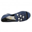 Chaussure ouverte pour femmes avec perles et goujons en daim bleu talon compensé 4 - Pointures disponibles:  34