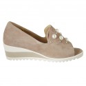 Woman's open shoe with pearls and studs in rose suede wedge heel 4 - Available sizes:  34, 42, 43