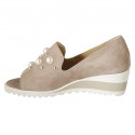 Woman's open shoe with pearls and studs in rose suede wedge heel 4 - Available sizes:  34, 43
