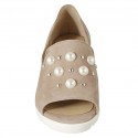 Chaussure ouverte pour femmes avec perles et goujons en daim rose talon compensé 4 - Pointures disponibles:  34, 42, 43