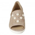 Woman's open shoe with pearls and studs in rose suede wedge heel 4 - Available sizes:  34, 43