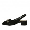 Chaussure ouverte à l'arrière pour femmes avec franges et chaîne en daim noir talon 3 - Pointures disponibles:  32