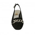 Chaussure ouverte à l'arrière pour femmes avec franges et chaîne en daim noir talon 3 - Pointures disponibles:  32
