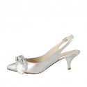 Woman's slingback pump with bow in laminated silver leather heel 5 - Available sizes:  33, 34