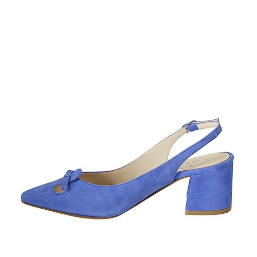 Zapato destalonado para mujer con moño en gamuza azul aciano tacon 5