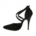 Zapato abierto para mujer con cinturon cruzado en gamuza negra tacon 11 - Tallas disponibles:  42