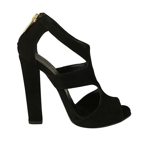 Woman's open shoe with zipper and platform in black suede heel 11 - Available sizes:  34