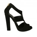 Woman's open shoe with zipper and platform in black suede heel 11 - Available sizes:  34