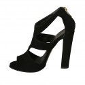 Chaussure ouverte pour femmes avec fermeture eclair et plateau en daim noir talon 11 - Pointures disponibles:  34