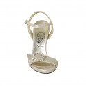 Woman's platform sandal with buckle, strap and rhinestones in platinum suede heel 10 - Available sizes:  42, 43, 45, 47