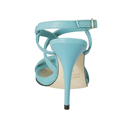 Sandalo da donna con plateau e cinturino in pelle turchese tacco 10