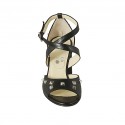 Woman's open shoe with crossed strap and studs in black leather heel 7 - Available sizes:  32, 43
