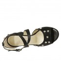 Zapato abierto para mujer en piel negra con cinturon cruzado y tachuelas tacon 7 - Tallas disponibles:  32, 43