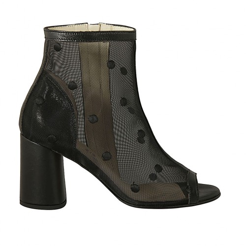 Woman's open shoe with zipper in transparent polka dot fabric and black leather heel 7 - Available sizes:  42