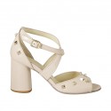 Woman's open shoe with crossed strap and studs in nude leather heel 7 - Available sizes:  42, 43, 45