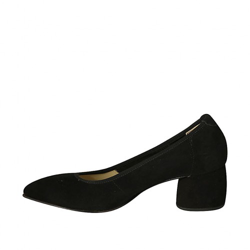 pointy pump in black suede block heel 5