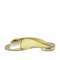 Woman's open mules in yellow and platinum laminated leather heel 1 - Available sizes:  42