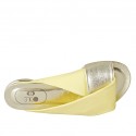 Woman's open mules in yellow and platinum laminated leather heel 1 - Available sizes:  42