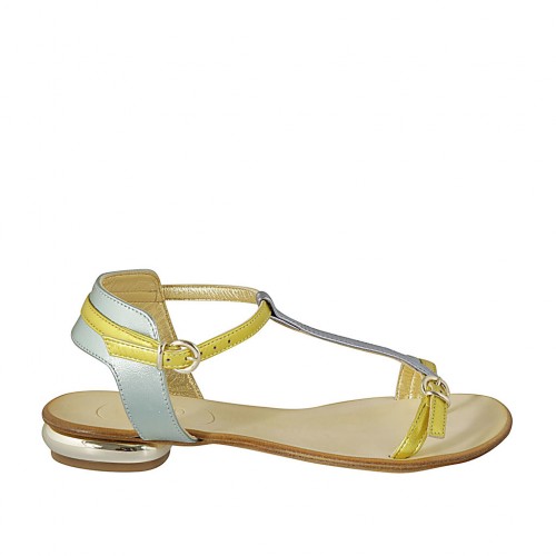 Sandale entredoigt avec courroie pour femmes en cuir lamé jaune, vert et turquoise talon 1 - Pointures disponibles:  42