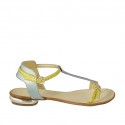 Sandalia de dedo con cinturon para mujer en piel laminada amarillo, verde y turquesa tacon 1 - Tallas disponibles:  33, 42