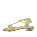 Sandale entredoigt avec courroie pour femmes en cuir lamé jaune, vert et turquoise talon 1 - Pointures disponibles:  42