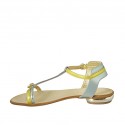Woman's thong sandal with strap in turquoise, yellow and green laminated leather heel 1 - Available sizes:  33, 42