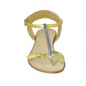 Woman's thong sandal with strap in turquoise, yellow and green laminated leather heel 1 - Available sizes:  33, 42
