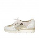 Woman's laced Oxford shoe with sidecuts in rose suede and white and platinum leather wedge heel 4 - Available sizes:  43
