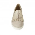 Chaussure pour femmes avec elastiques, glands et franges en daim beige et daim imprimé platine talon compensé 4 - Pointures disponibles:  42
